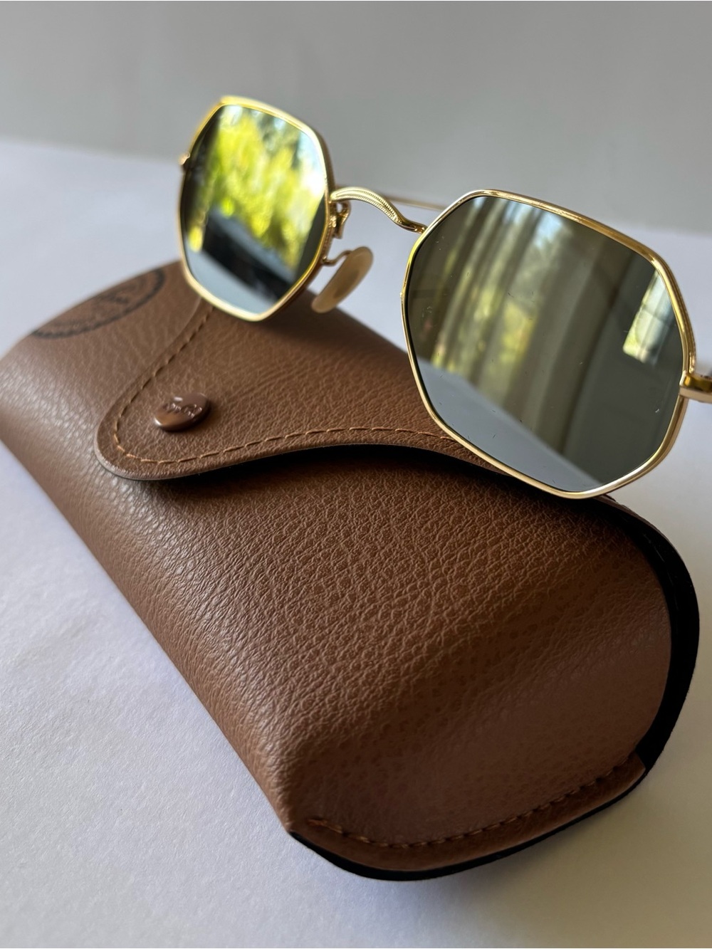 Ray-Ban Flash Octagon Classic Sunglasses Mirrored Arista Gold Frame RB3556 NWOT - Picture 7 of 12